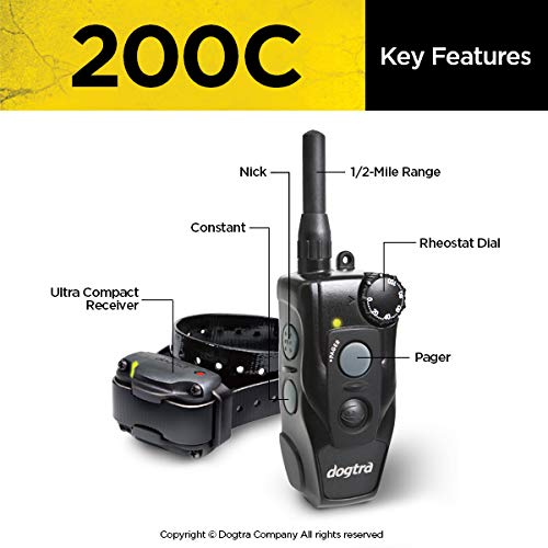 Dogtra 200C Remote Training E-Collar - 1/2 Mile Range - Static, Vibration, Low-Medium Output, Adjustable Levels, Waterproof, Ele